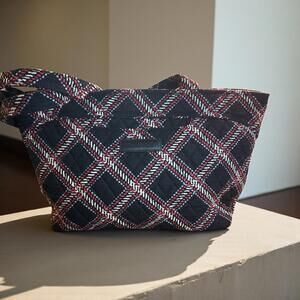 Mandy in Minsk Plaid by Vera Bradley Tote Bag Black, White, Red 9" Tall x 14.5"W